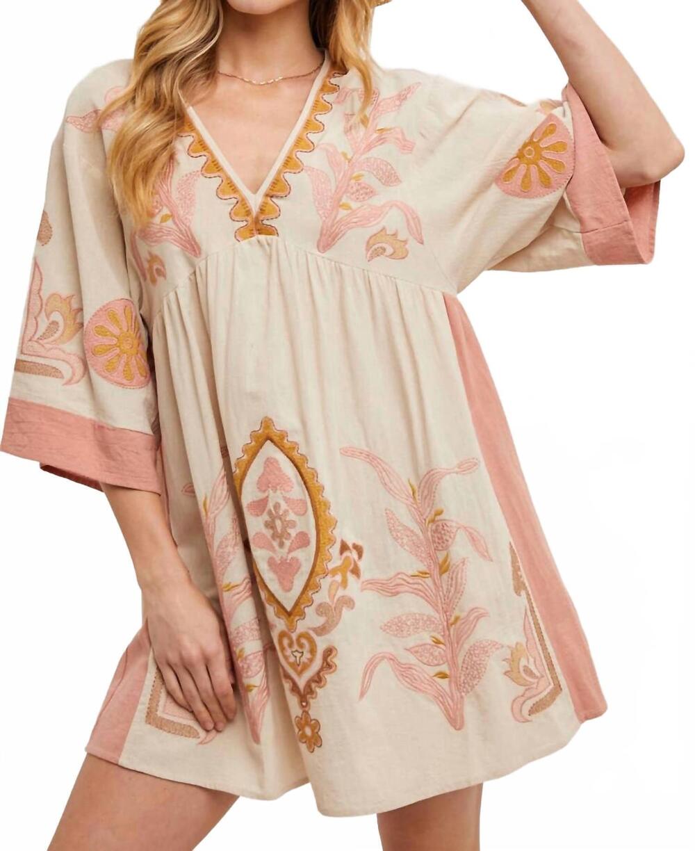 NEW BLUIVY boho embroidered babydoll dress in pink